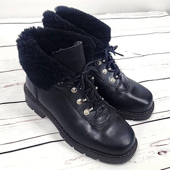 Sorel Chamonix Black Leather Shearling Lined Lace Up Shearling Winter Boots 6 - Picture 1 of 6
